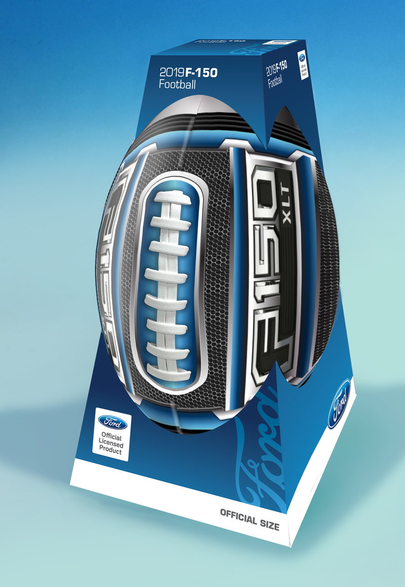 2019 F-150 Football in retail packaging — carton render by Robbins Sports International