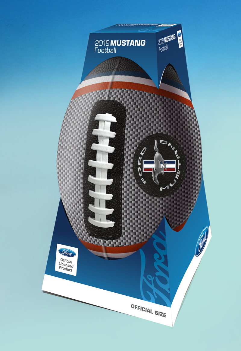 2019 Mustang Football in retail packaging — carton render by Robbins Sports International